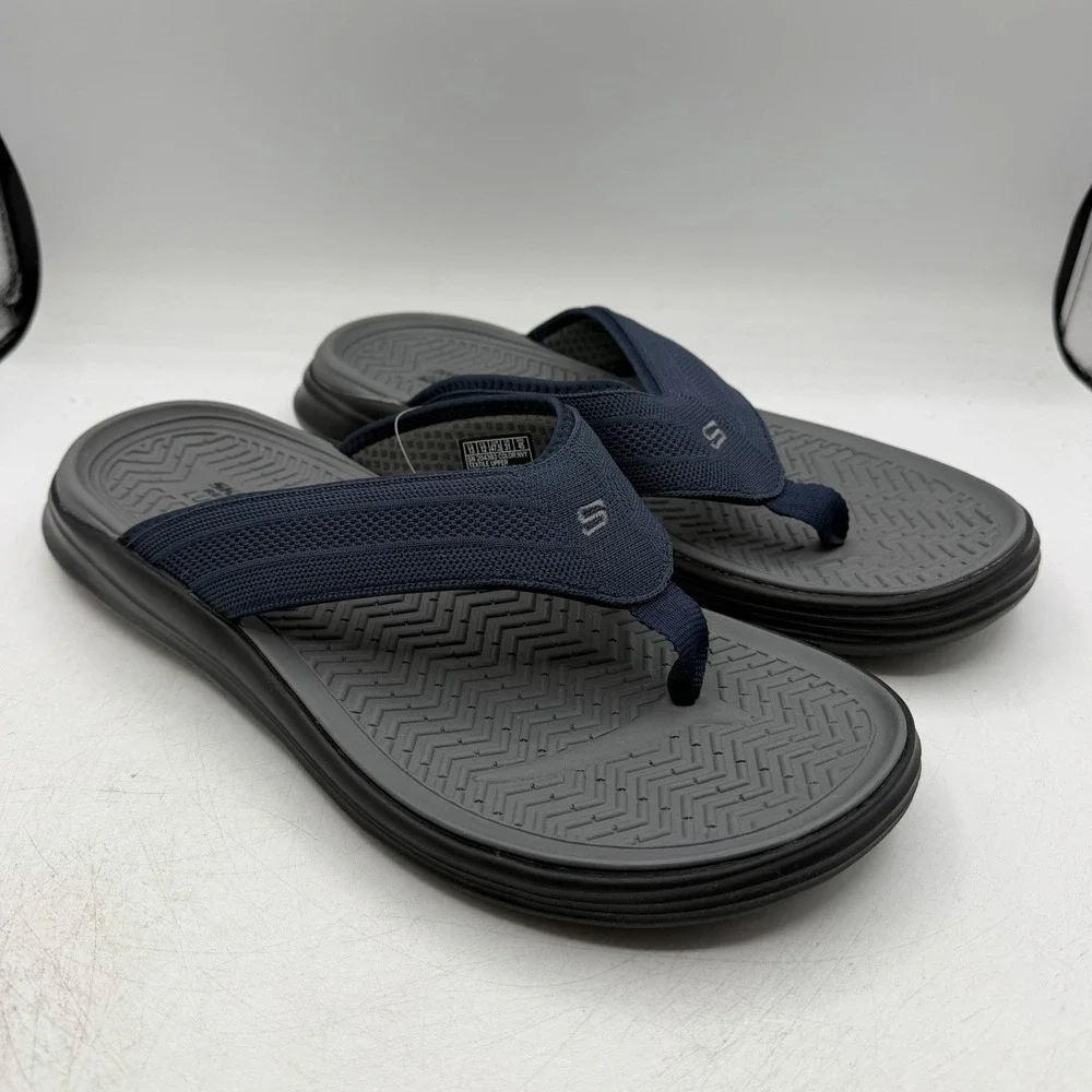 Skechers Sargo Point Vista Flip Flops Men 13 Navy Blue Gray Thong Sandals 204383